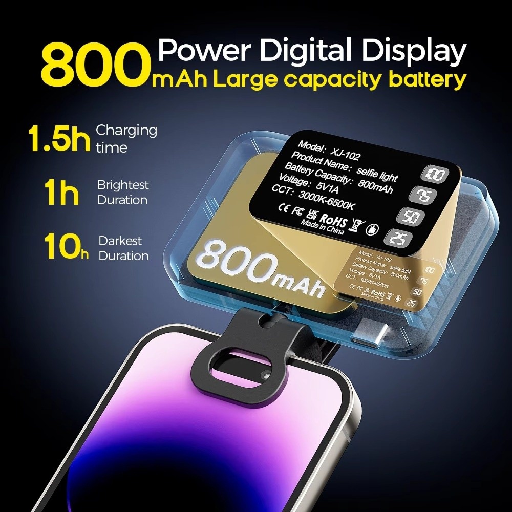 Photography Lighting Flash - Luce LED per Selfie 800/1000mAh, 3